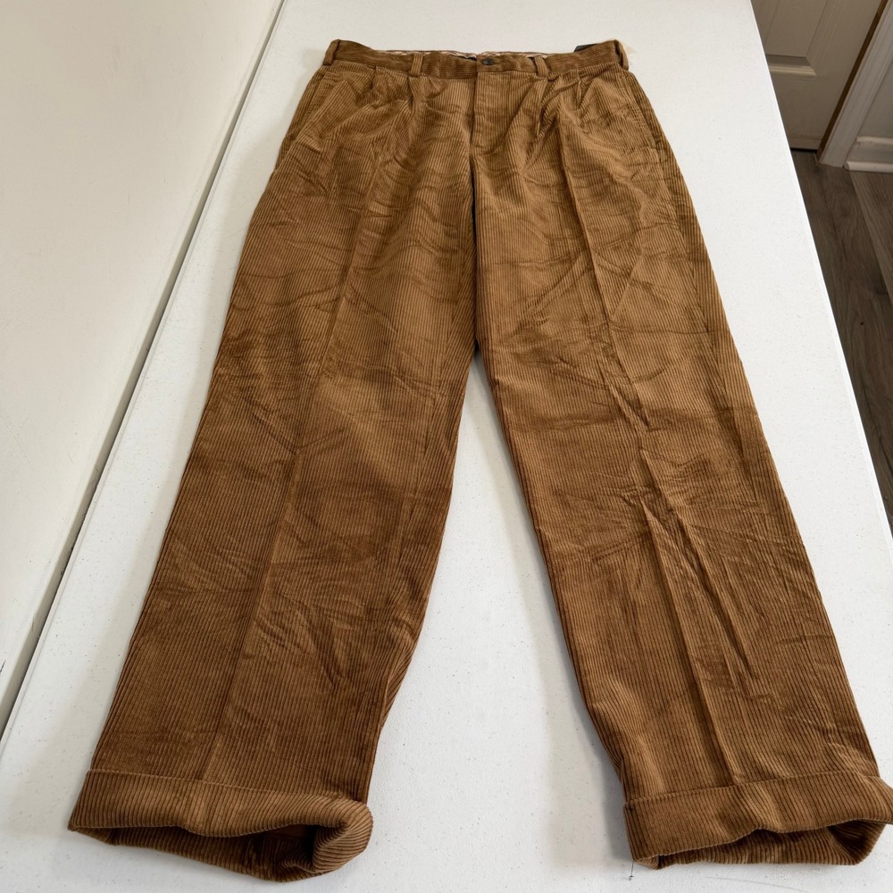 Brooks Brothers Elliot Pleated Corduroy Pants Brown Tan 34x32 NWT 100042336